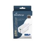 MediaRange 65W GaN Fast Charging Adapter (EU-Plug), 2x USB-C and 1x USB-A, USB-C® Power Delivery and Quick Charge enabled, White (MRMA116-2) - Image 2